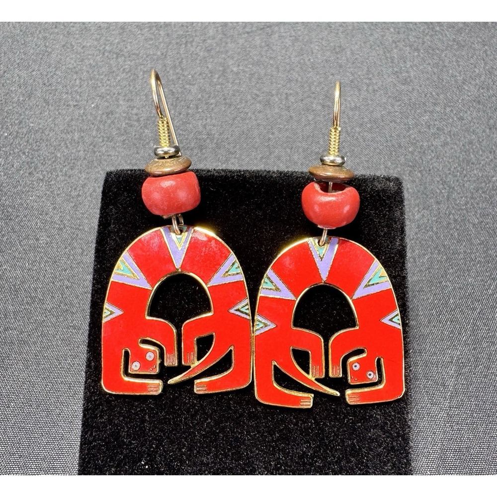 Laurel Burch LIZARD SPIRIT Earrings Red Hook Dangle Art Deco Revival VTG